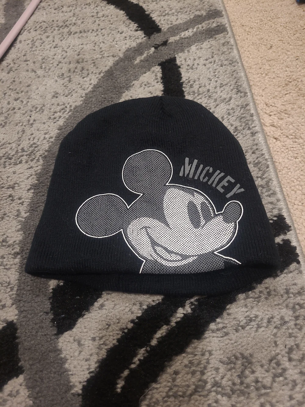 Disney Mickey Black With Gray Mickey Beanie Hat skull cap Unisex OSFM